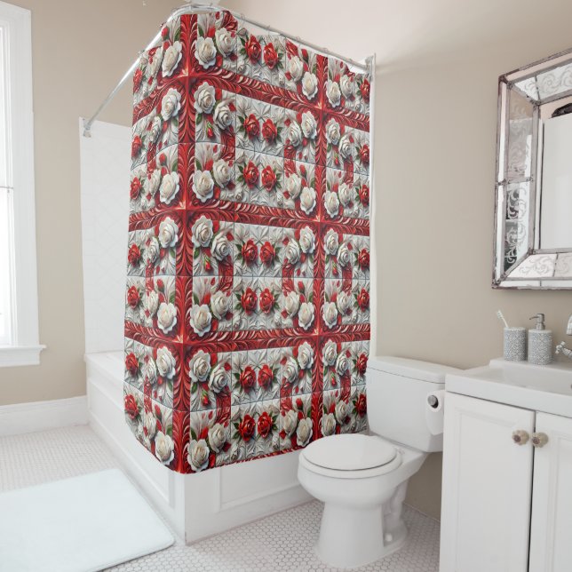  Shower Curtain with English Roses Design (In Situ)