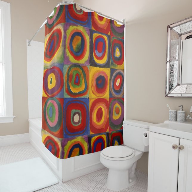 Shower Curtain with Kandinsky's Squares and Circle (In Situ)