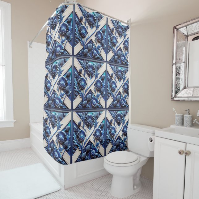  Shower Curtain with Scottish Thistles Design (In Situ)