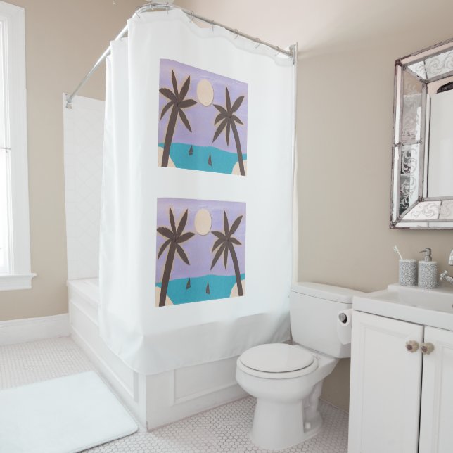 Shower Curtain with Silhouetted Palm Trees (In Situ)