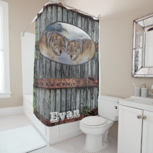 Shower Curtain Wolves Wood