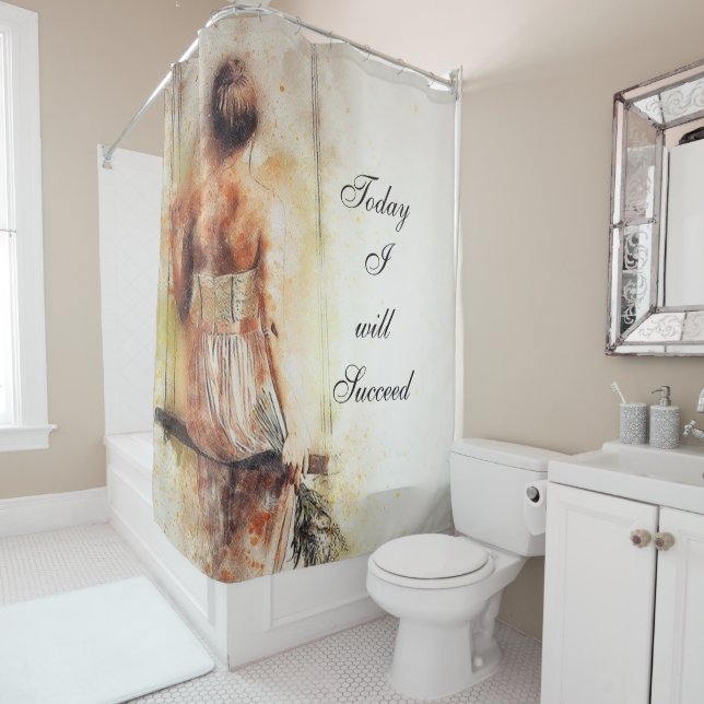 Shower Curtain Woman on a Bench Today Succeed (In Situ)