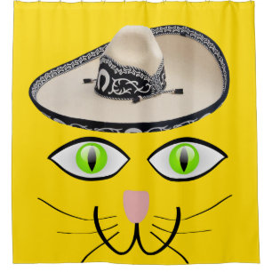 Shower Curtain Yellow Cat Sombrero