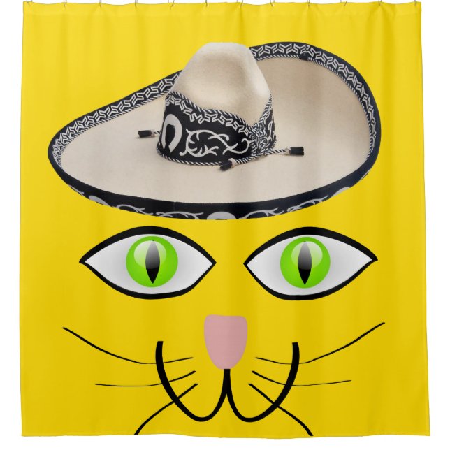 Shower Curtain Yellow Cat Sombrero (Front)