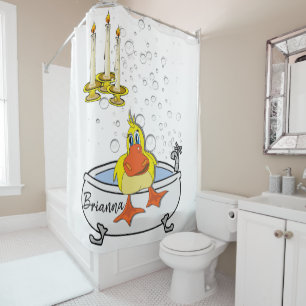 Shower Curtain Yellow Chick Bubbles Candles