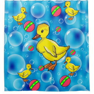 Shower Curtain, Yellow Duck, Bubbles