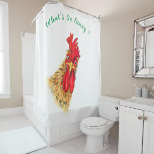 Shower Curtains Catchy Text and Rooster