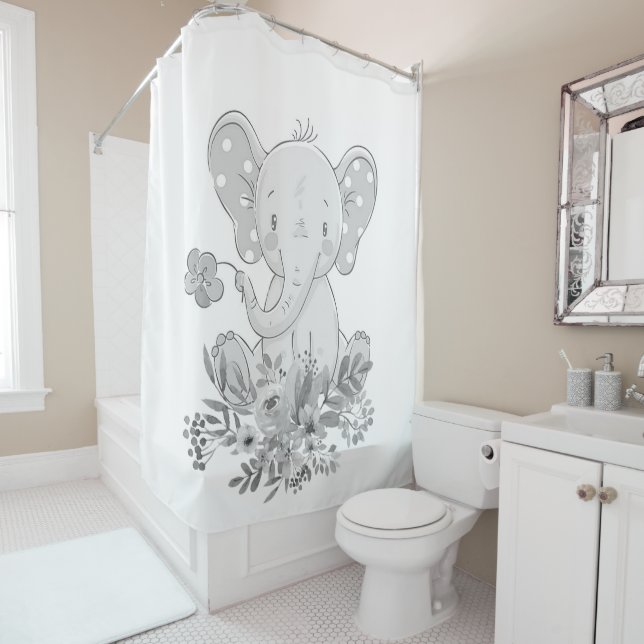 Shower Curtains Elephant Floral (In Situ)