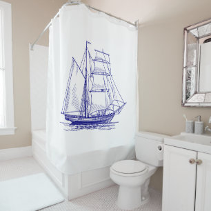 shower curtian chic nautical blue sailing ship