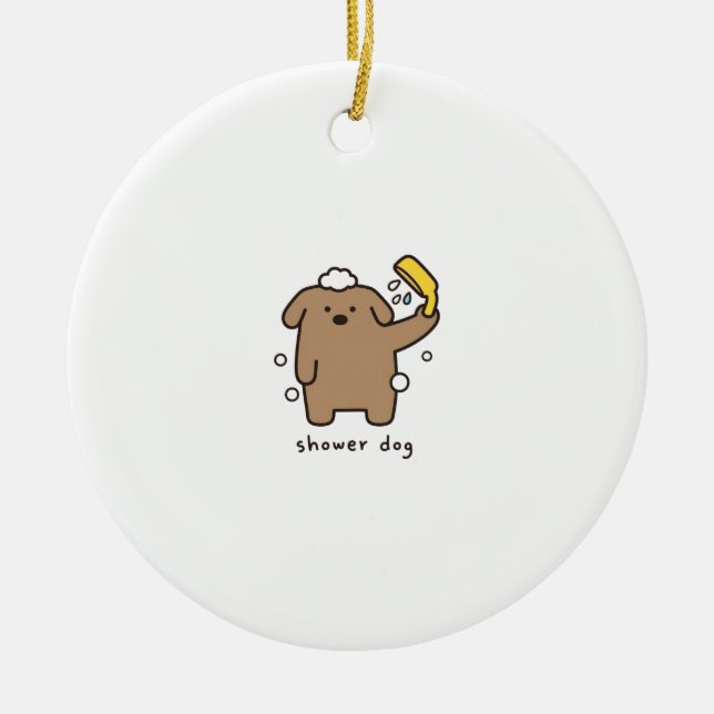 Shower Dog Brown Poodle Bath Time Kawaii Ceramic Ornament (Front)