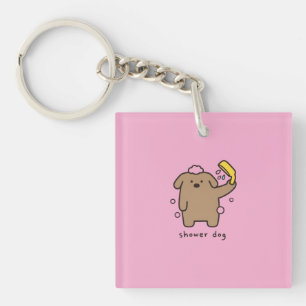 Shower Dog Brown Poodle Bath Time Kawaii Keychain