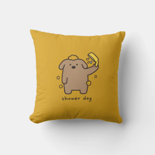 Shower Dog Brown Poodle Bath Time Kawaii Throw Pillow