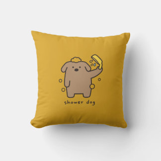 Shower Dog Brown Poodle Bath Time Kawaii Throw Pillow