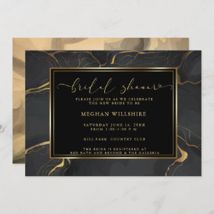SHOWER   Elegant Black and Gold Marble Invitation
