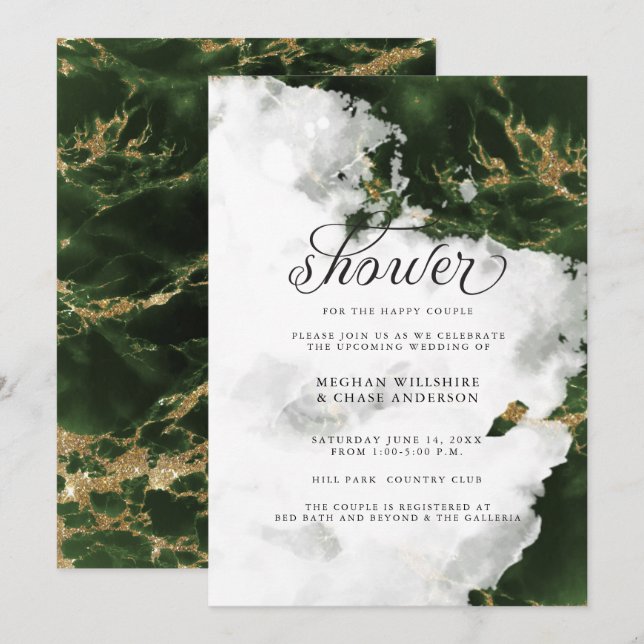 Shower Invite | Emerald Green Watercolor Geode (Front/Back)