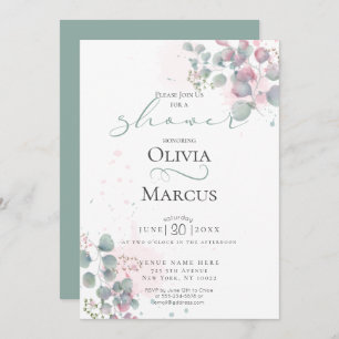 SHOWER   Modern Watercolor Eucalyptus Foliage Invitation