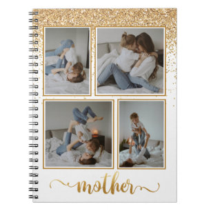 Shower of Gold Glitter 4 Photo Collage Mother Notebook