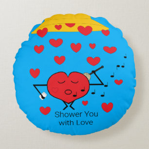 Shower of Hearts Dark Turquoise Round Pillow