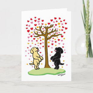 Shower of Hearts Yellow and Black Labs Valentine Holiday Card