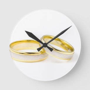 Shower Party Bride Groom Love Wedding Rings Round Clock