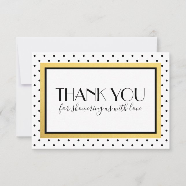 Shower Thank You Note Card, Black White Gold Card (Front)