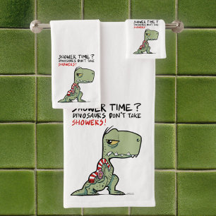 Shower Time? Funny Towel T-Rex Dinosaur Cartoon