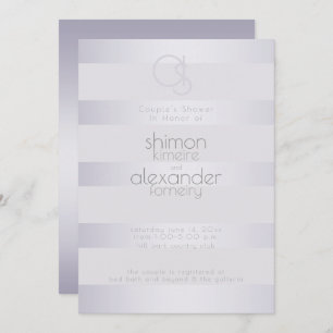 Shower   Violet Silver Shimmer Stripes Monogram Invitation
