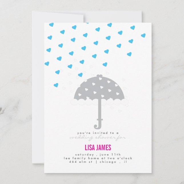 Shower with Umbrella and Hearts Invitation (Front)
