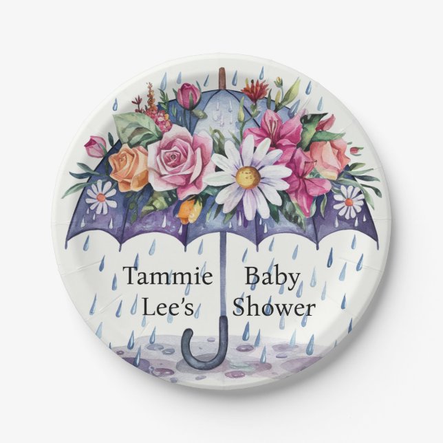 Showered with Flowers Baby Shower Paper Plate (Front)