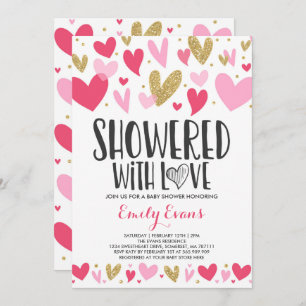 Showered With Love Baby Shower Invitation Hearts