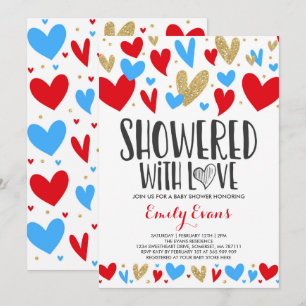 Showered With Love Baby Shower Invitation Hearts