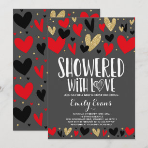 Showered With Love Baby Shower Invitation Hearts