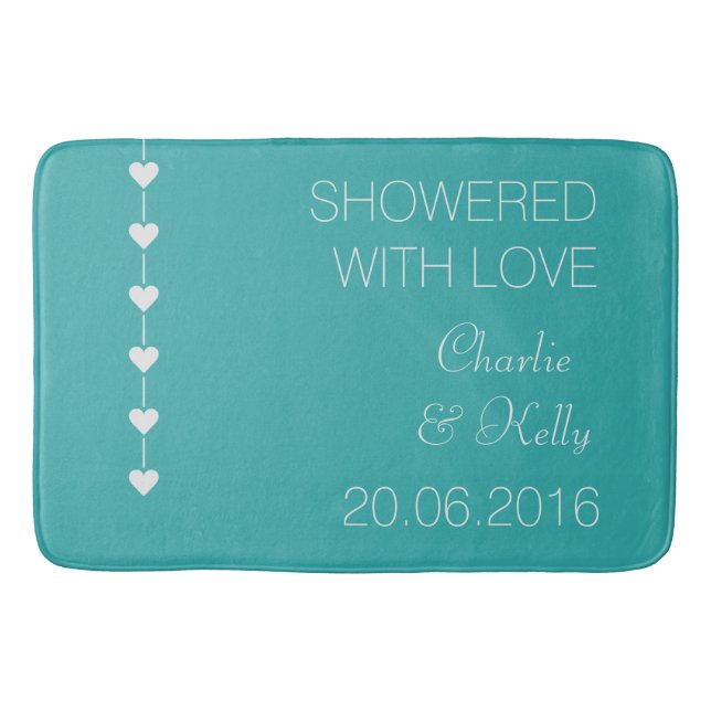 SHOWERED WITH LOVE custom text & colour bath mats (Front)
