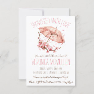 Showered with Love! Pink Umbrella Bridal Shower Invitation