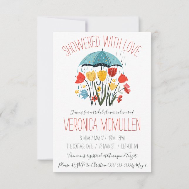 Showered with Love! Pink Umbrella Bridal Shower Invitation (Front)