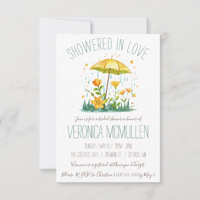 Showered with Love!  Yellow Umbrella Bridal Shower Invitation (Front)