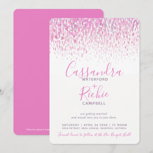Showering cascade pink purple grey art wedding invitation