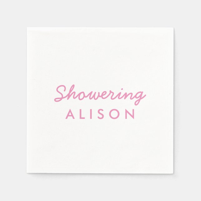 Showering the Mom-To-Be Cocktail Napkins Pink (Front)