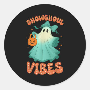 Showghoul Vibes Retro Spooky Halloween Orange Blue Classic Round Sticker