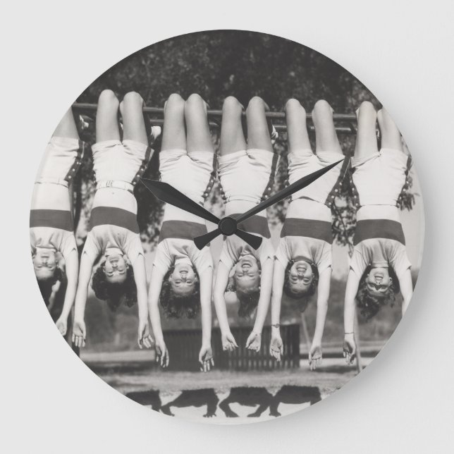 Showgirls on monkey bars, playful design. large clock (Front)