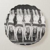 Showgirls on monkey bars, playful design.