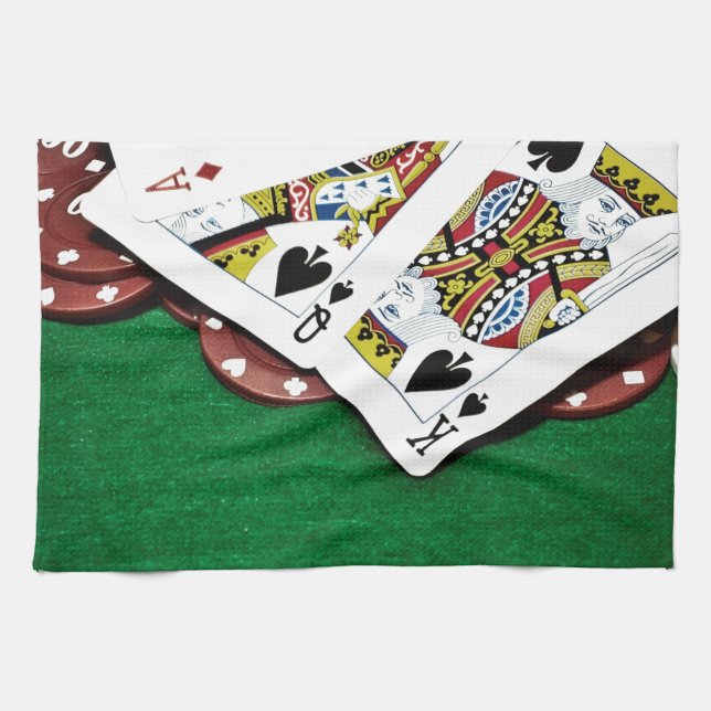 Showing cards green table poker kitchen towel (Horizontal)