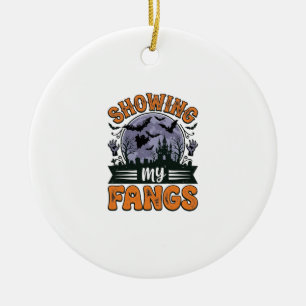 Showing My Fangs Vintage Halloween Vampire Shirt_1 Ceramic Ornament