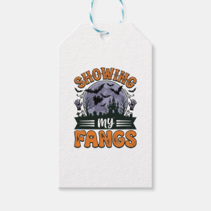 Showing My Fangs Vintage Halloween Vampire Shirt_1 Gift Tags