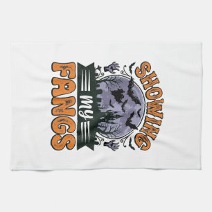 Showing My Fangs Vintage Halloween Vampire Shirt_1 Kitchen Towel