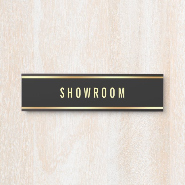 Showroom Black Gold Customizable Text Template Door Sign (Front)