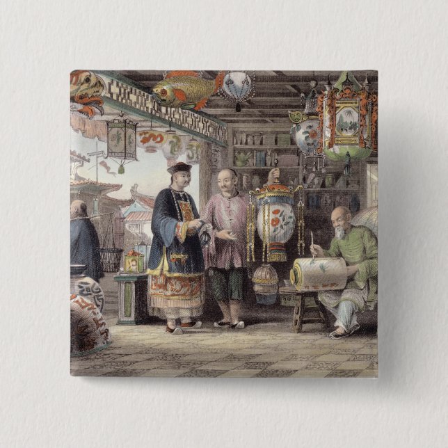 Showroom of a Lantern Merchant in Peking, from 'Ch 2 Inch Square Button (Front)