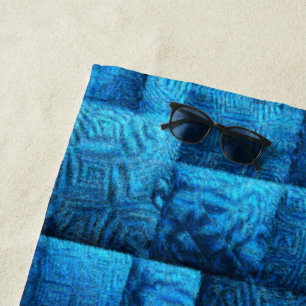 Showy blue squares with abstract tribal design beach towel