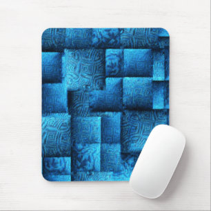 Showy blue squares with abstract tribal design mouse pad