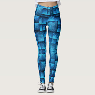 Showy blue squares with abstract tribal drawings leggings
